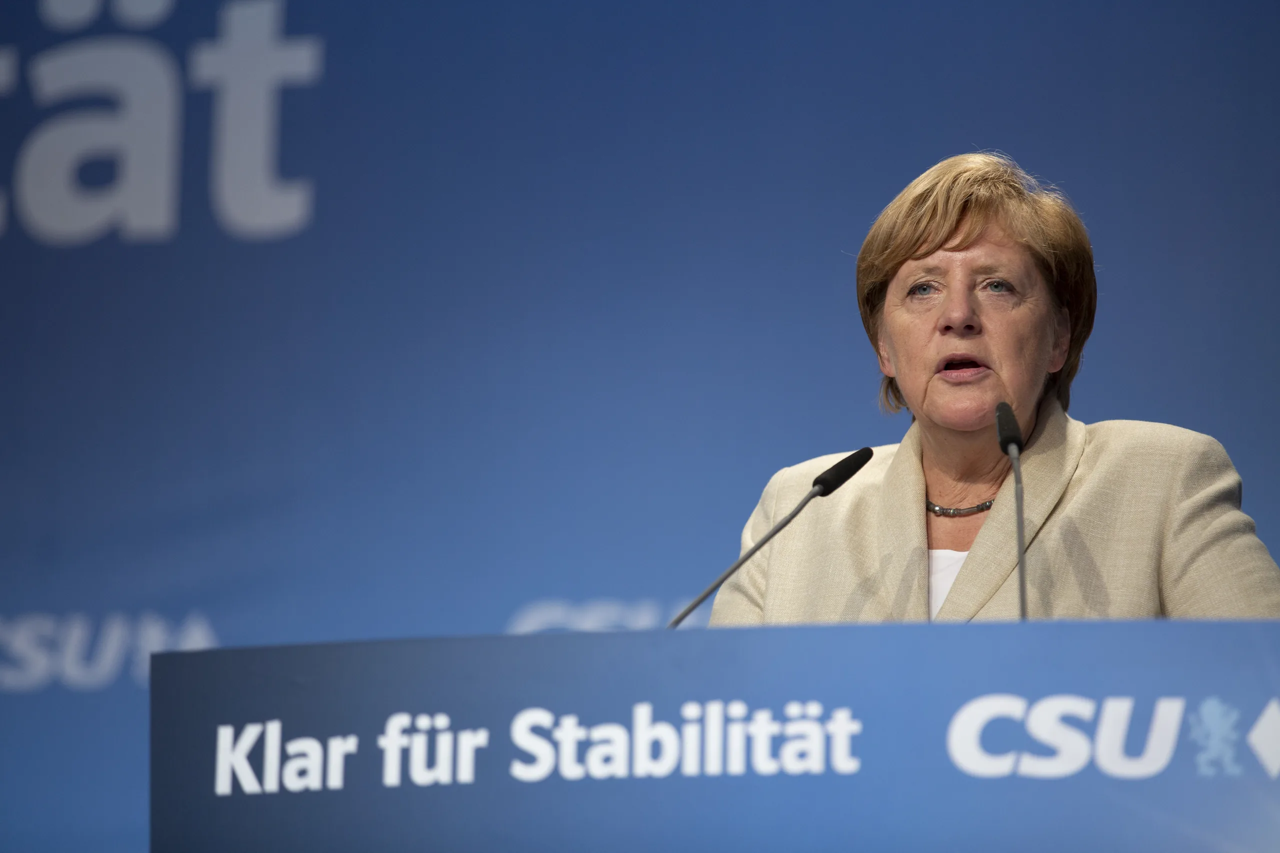 Bundeskanzlerin Angela Merkel bei einer Wahlkampfveranstaltung der CSU in Erlangen am 30. August 2017
