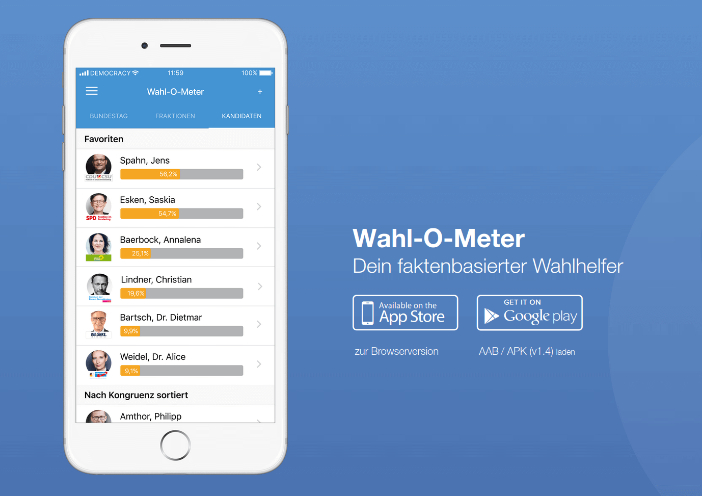 Wahl-O-Meter der DEMOCRACY-App zur Bundestagswahl 2021