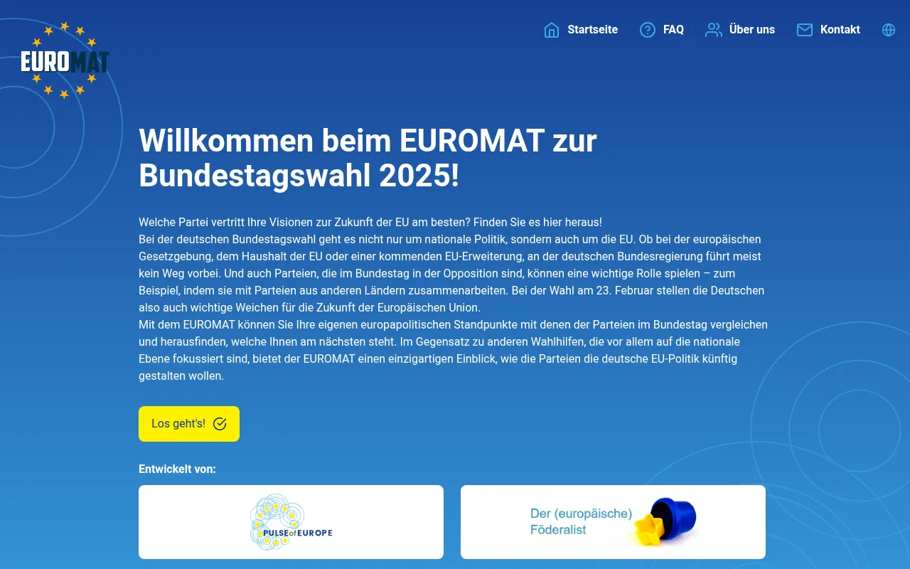 Startseite des Euromat zur Bundestagswahl 2025