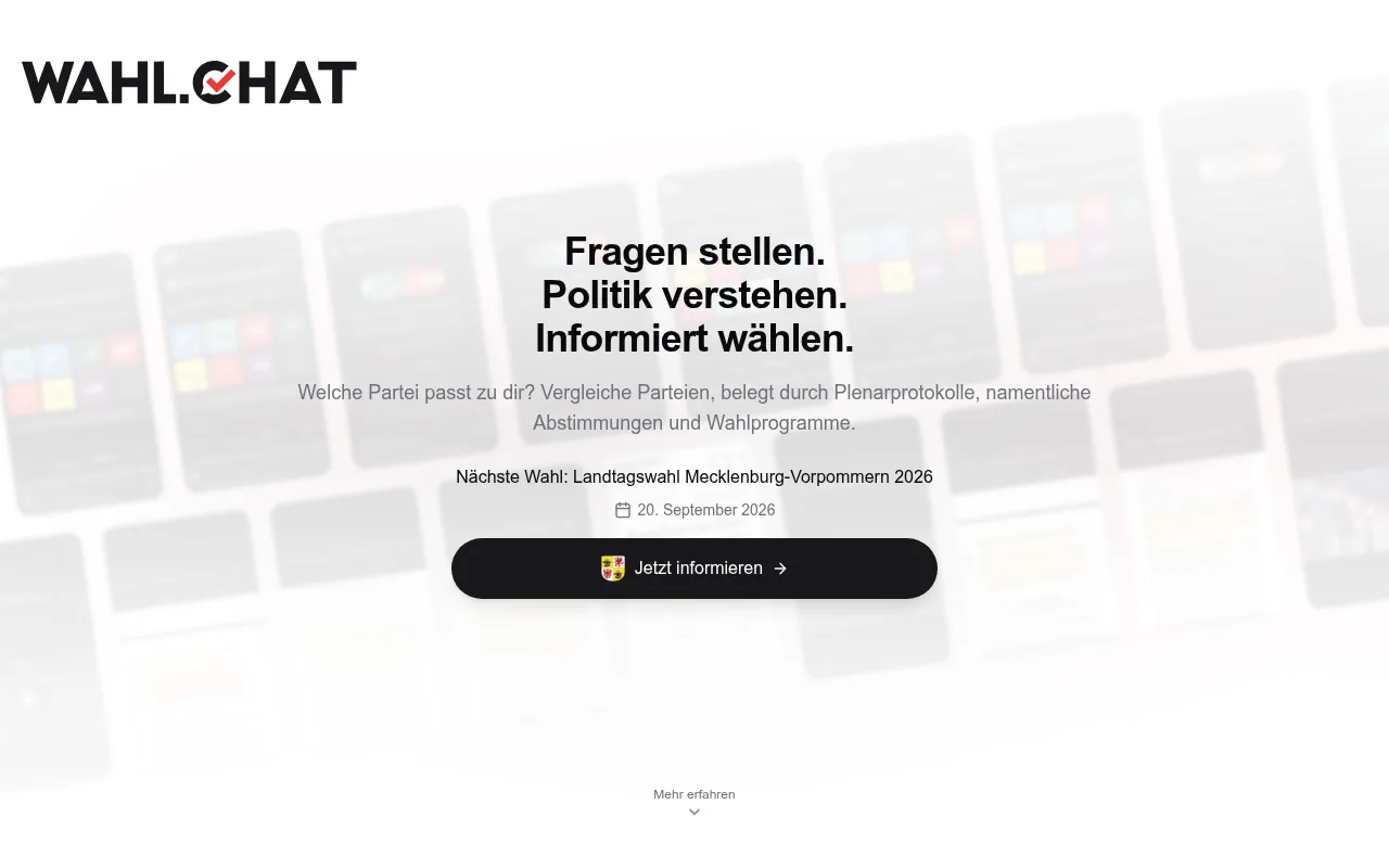 Startseite von wahl.chat im September 2026