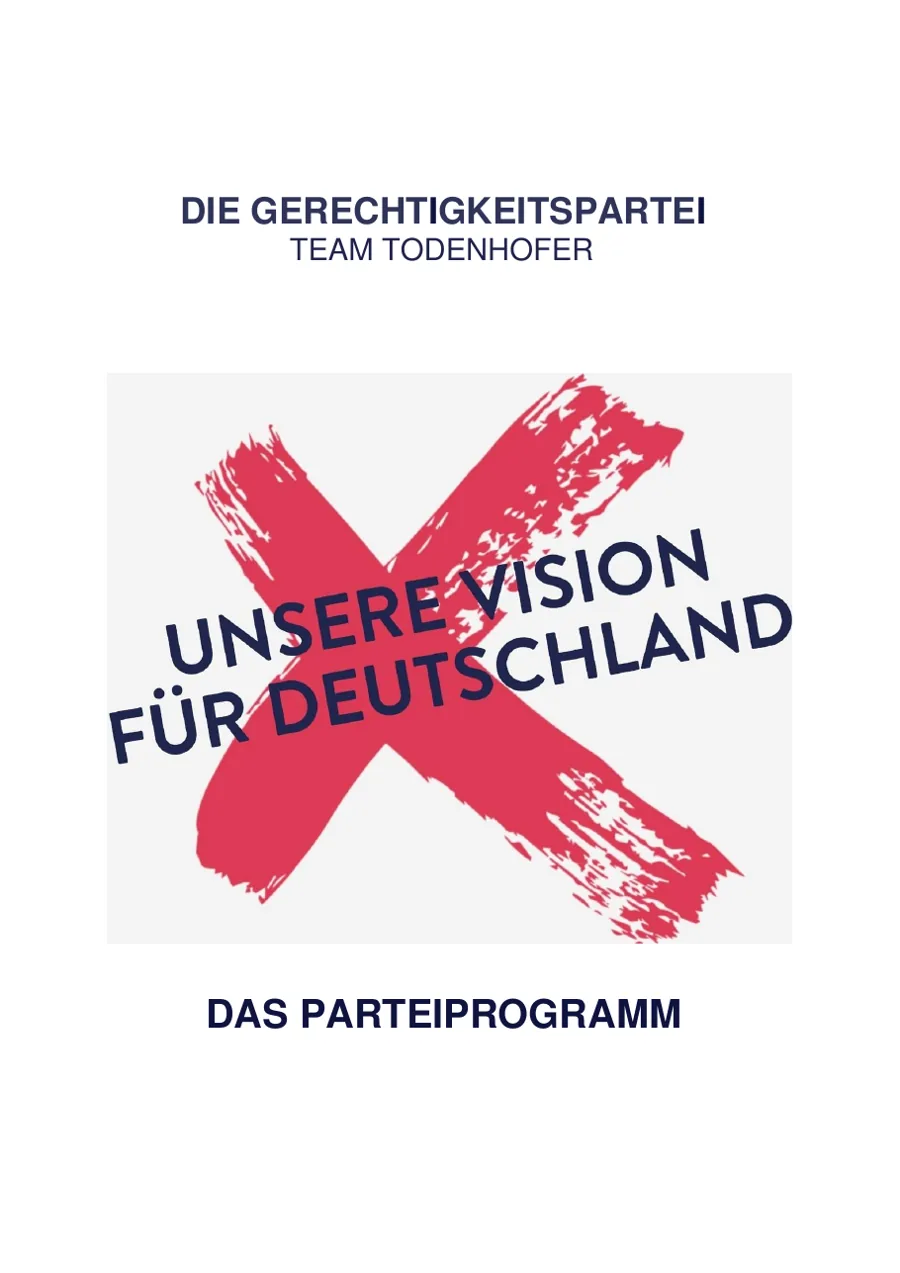Titelseite des Parteiprogramms der Gerechtigkeitspartei Team Todenhöfer