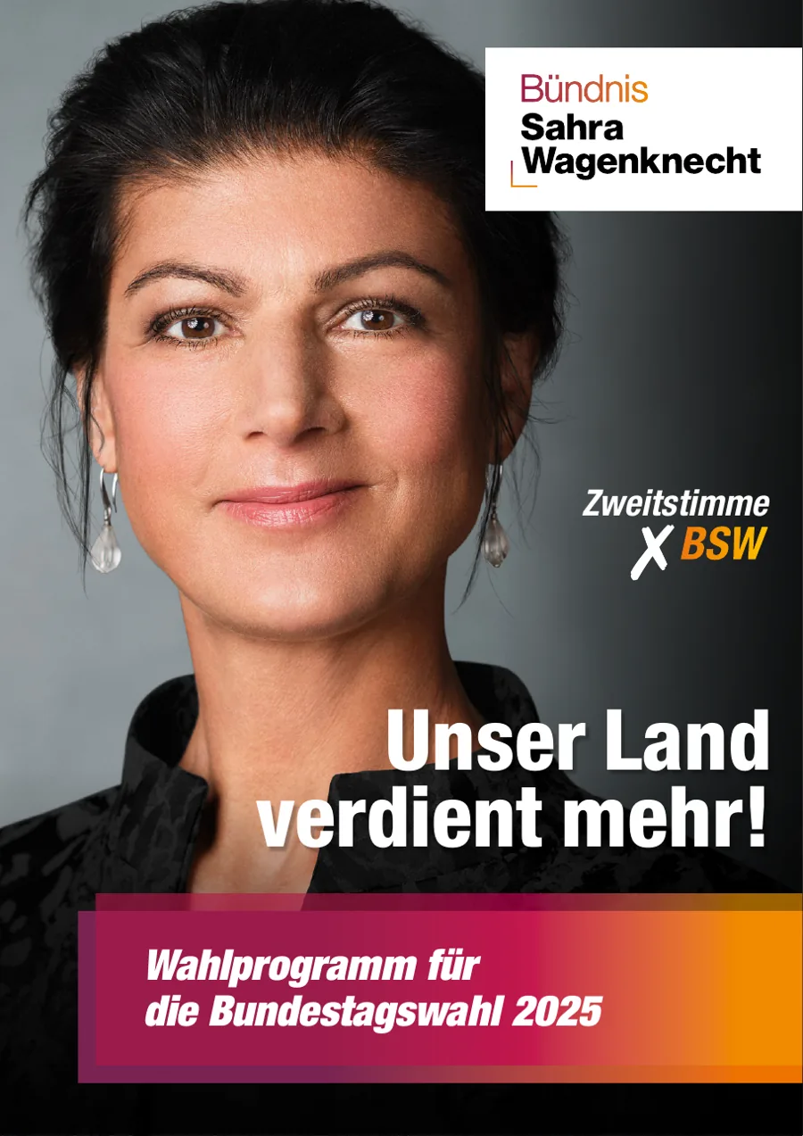 Titelseite des Wahlprogramms des BSW zur Bundestagswahl 2025