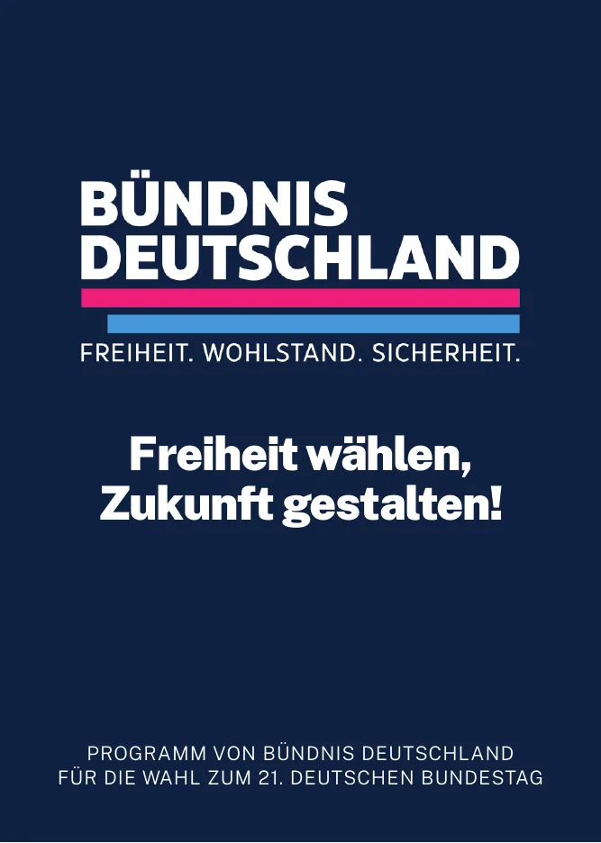 Titelseite des Programms von Bündnis Deutschland zur Bundestagswahl 2025