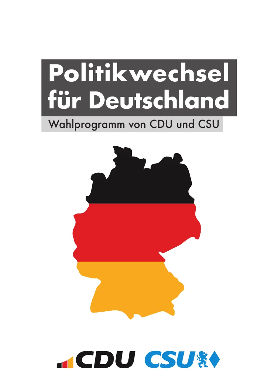 Titelseite des Wahlprogramms von CDU und CSU zur Bundestagswahl 2025