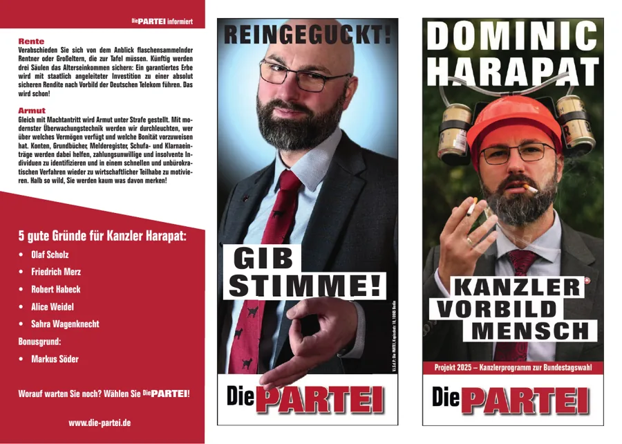 Faltblatt der PARTEI zur Bundestagswahl 2025