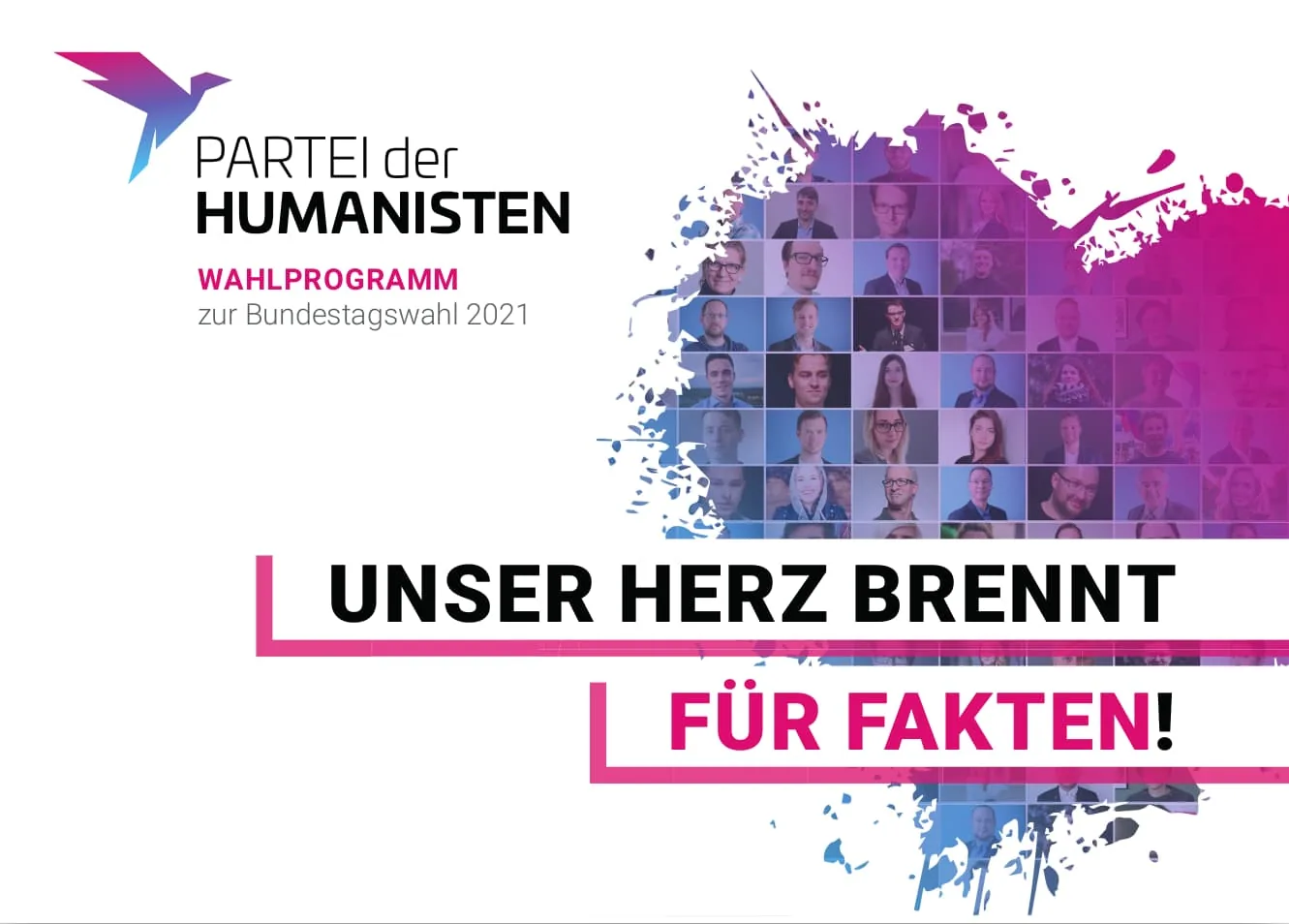 Titelmotiv „Unser Herz brennt für Fakten“ der Partei der Humanisten zur Bundestagswahl 2021
