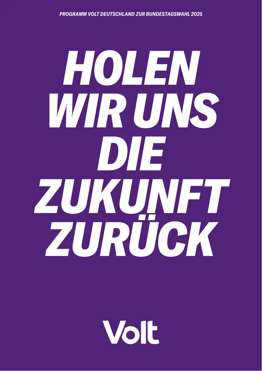 Titelseite des Programms von Volt Deutschland zur Bundestagswahl 2025